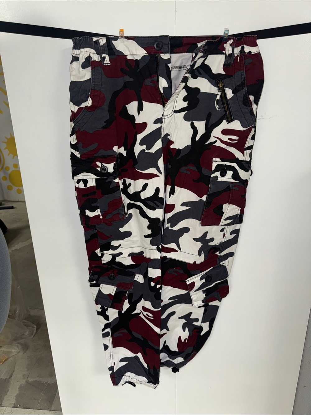 Women's Cargo Pants in Maroon Black Gray White Camo